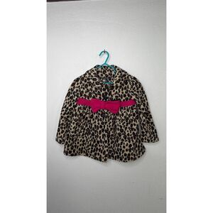 Mack & Co Leopard Print Fleece Swing Coat Girls 4T Pink Bow Belt